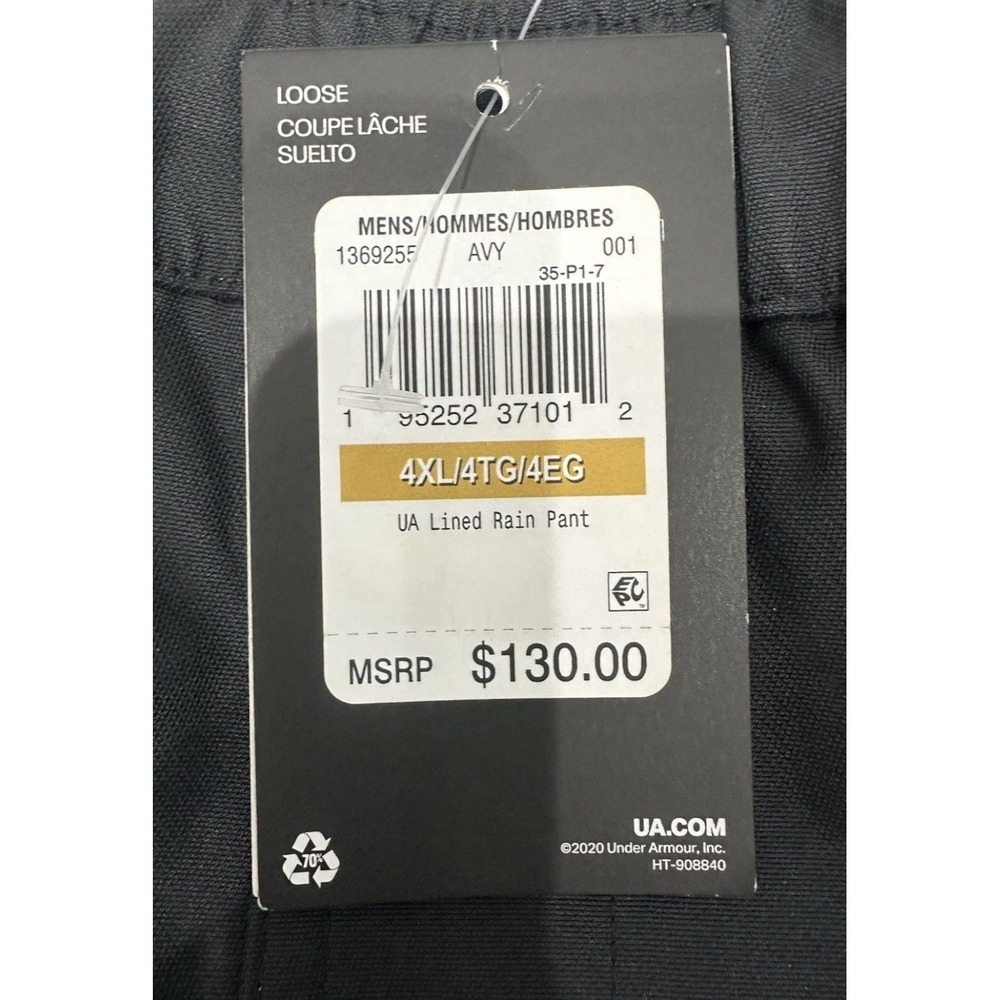 Under Armour Rain Pants Stormproof Lined Men 4XL Black Waterproof 1369255-001 - Picture 6 of 7